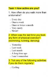 English worksheet: Exercise and Lifestyle Lesson