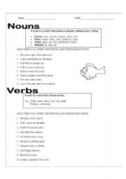 English worksheet: Nouns and Verbs