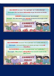 English Worksheet: CORRECT USAGE GRAMMAR GUIDE CARDS :SET 2 of SET 10