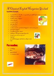 English worksheet: Hungarian Goulash recipe + Exercise