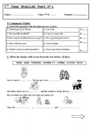 English Worksheet: An English test for elementary learners