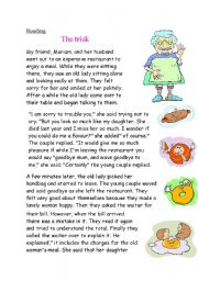 English Worksheet: the trick reading activity