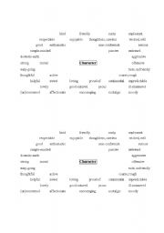 English worksheet: Character description vocabulary