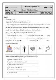 English Worksheet: 7 Th Form Mid-Term Test (Term 1)