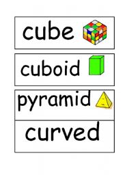 English Worksheet: 3-D shapes flashcard  with pictures (8 flashcards)
