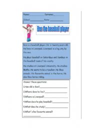 English worksheet: Ben the baseball player