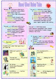 English Worksheet: common verbs and noun patterns