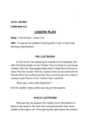 English worksheet: FOOLS GARDEN LEMON TREE