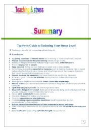 English Worksheet: SUMMARY -Teachers Guide to Reducing Your Stress Level (Comprehensive)