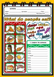 English Worksheet: WHAT DO PEOPLE EAT?