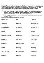 English worksheet: Parts of Speech Activity