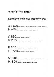 English worksheet: whats the time?