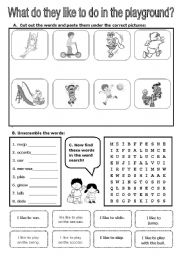 English Worksheet: Playground Verbs (Editable)