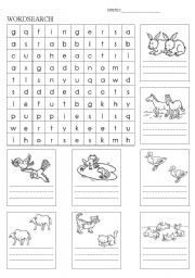 English Worksheet: Anamals Wordsearch