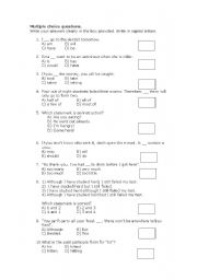 English worksheet: Multiple choice questions