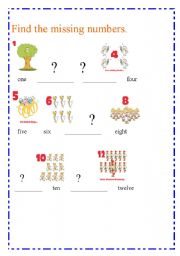 English worksheet: Find the missing numbers.