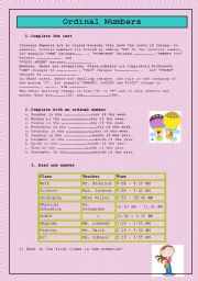 English Worksheet: ORDINAL NUMBERS