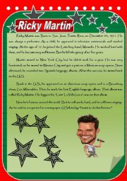 English Worksheet: Simple Past Tense(Ricky Martins Biography)