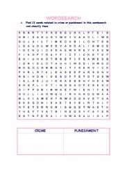 English Worksheet: Wordsearch crime & punishment