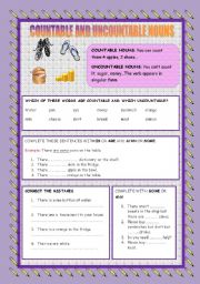 English Worksheet: COUTABLE AND UNCOUNTABLE NOUNS