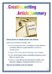 English Worksheet: Article summary: CREATIVE WRITING by ALAN MALEY (5 pages)