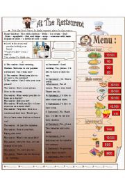 English Worksheet: at the restaurant