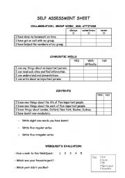 English Worksheet: self assessment sheet