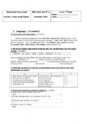 English Worksheet: mid-term test