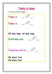 English worksheet: Days of the week song poster