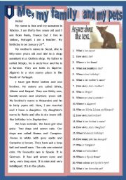 English Worksheet: Me, my family and my pets