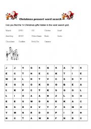 English Worksheet: christmas present word search