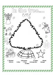 English Worksheet: Match the objects in the Christmas Tree