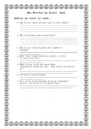 English worksheet: The Witches - R. Dahl  Pre-reading task