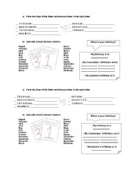 English worksheet: Days of the Week and the Months of the Year!!