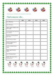 English Worksheet: Christmas chart