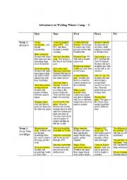 English worksheet: English Camp Itinerary