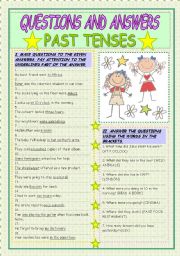 English Worksheet: PAST TENSES-making questions and answering