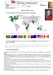 Test on English Speaking Countries and Mozart