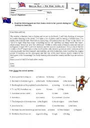 English Worksheet: Test on Australia