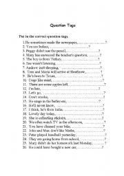 English Worksheet: question tags