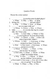 English worksheet: question words