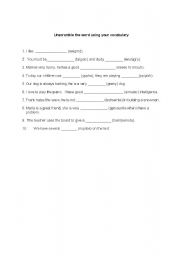 English Worksheet: vocabulary unscramble