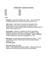 English Worksheet: Literature circles