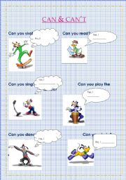 English worksheet: Can & Cant with Pluto, Daisy, Donald, etc