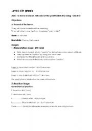 English Worksheet: used to ( past habits) lesson plan