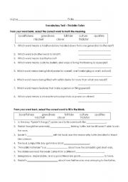 English Worksheet: Vocabulary Quiz for Trickster Tales