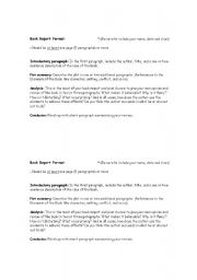 English Worksheet: Book Report Format