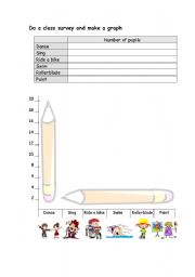 English Worksheet: do a class survey and make a graph