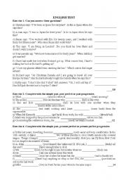 English Worksheet: English Test on Past Tenses