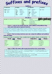 English Worksheet: Suffixes and Prefixes